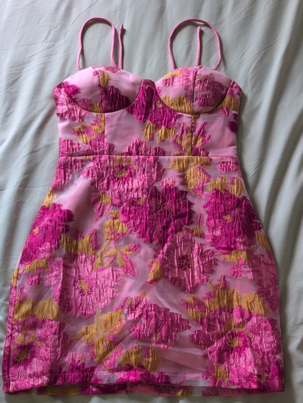 Pink Floral Embroidered Mini Dress